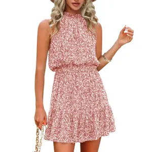 Imily Bela Summer Dress for Women Chiffon Blouses Skirt Spaghetti Sleeveless Tops Halter Ruffle Romper Sun Flowy Summer Outfits