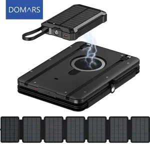 Domars Foldable Magnetic Solar Charger 10000mAh Power Bank with 7 Panels Dual LED Lights & Wireless Charging for iPhone 17/16/15/14/13/12/11/X/XR/8 & Type-C Devices Ideal for Camping Outdoor Hiking Charger Flashlight