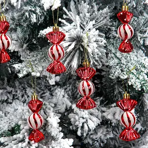 6pcs Classic Christmas Candy-Themed Ornaments - Red & White Striped, Polka Dot, and Gingerbread Designs, Durable Plastic, No Power Needed, Perfect for Holiday Tree Decor, Christmas Decorations