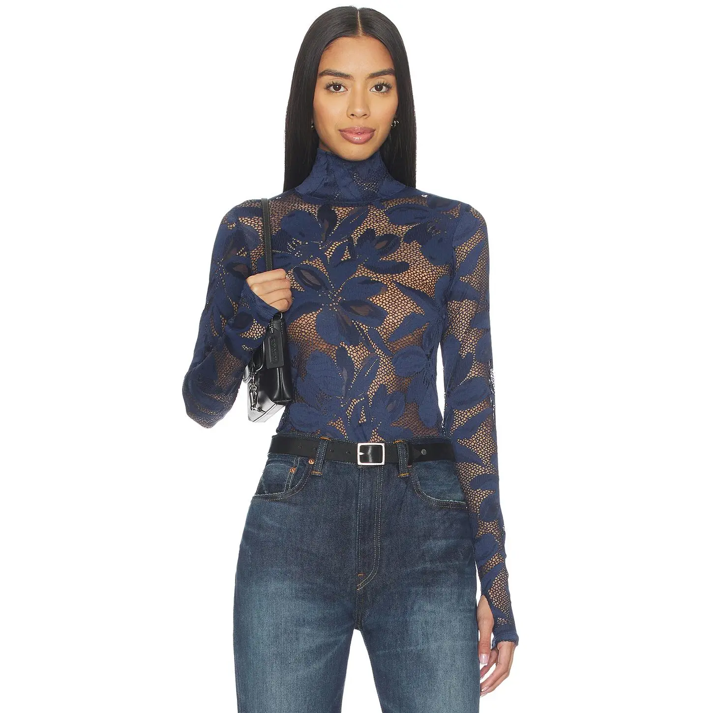 AFRM Zadie Crochet Floral Top in Black Iris