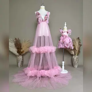 Floral Tulle Dress Maternity Dress Mommy&Me Dress Set Pregnancy Photography Dresses Photo Shoot Prop