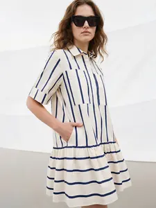 Button Down Tiered Ruffled Hem Mini Dress