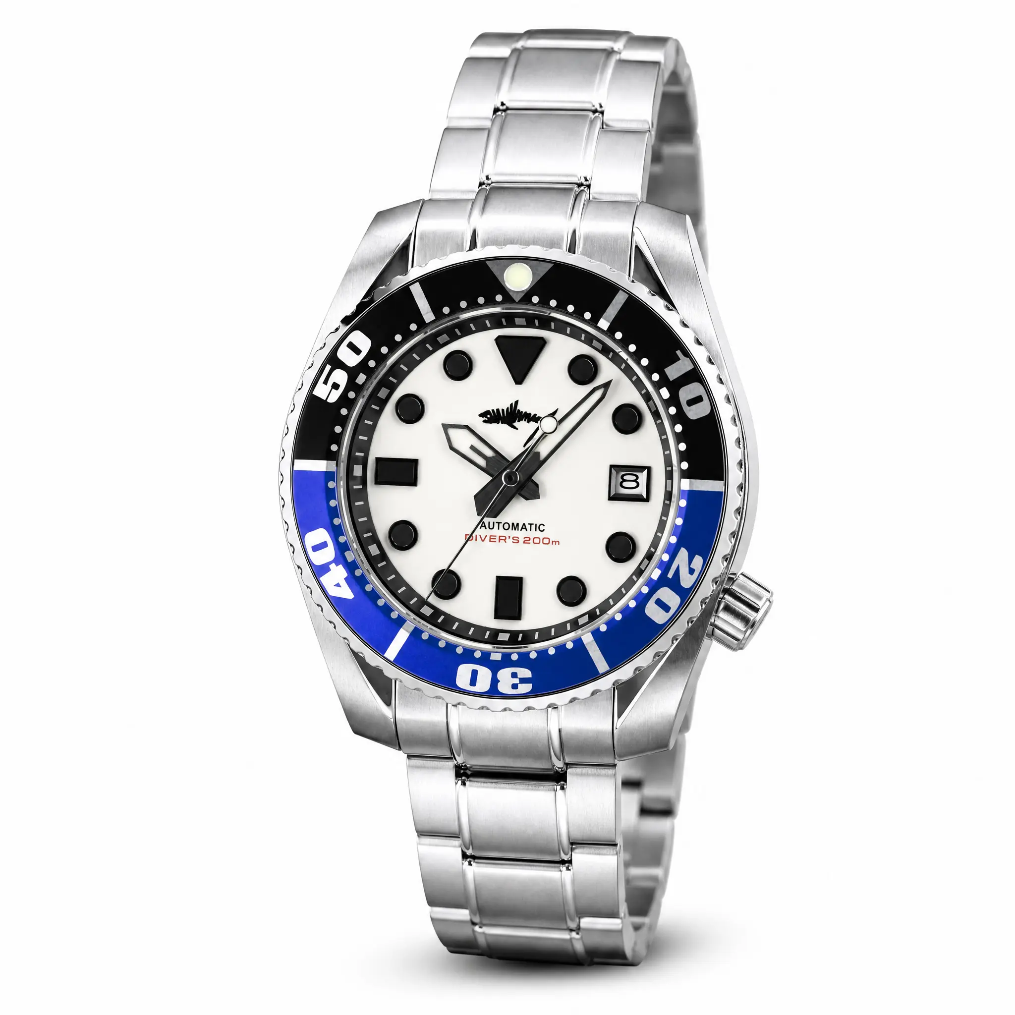 HEIMDALLR Men's Mechanical Dive Watch - Blue Ceramic Bezel, Silver Stainless Steel Bracelet, Sapphire Crystal, 200m Water Resistance