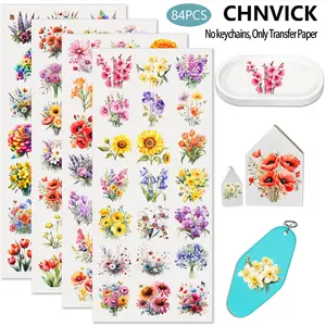105PCS UV DTF Cup Wrap Stickers, Flowers Rub on Transfers for Crafts, Permanent DIY Transfer Decals for 16oz Libbey Glass Cans, Mugs, Candles, Notebooks and Flower Pots, Easy to Apply Art Stickers, Journal Stickers