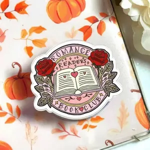 Romance Readers Club Phone Grip, Aesthetic Floral Bookish Accessory, Pink Rose Heart Gift for Readers, Kindle Phone Holder, Cute Bookworm Phone Stand