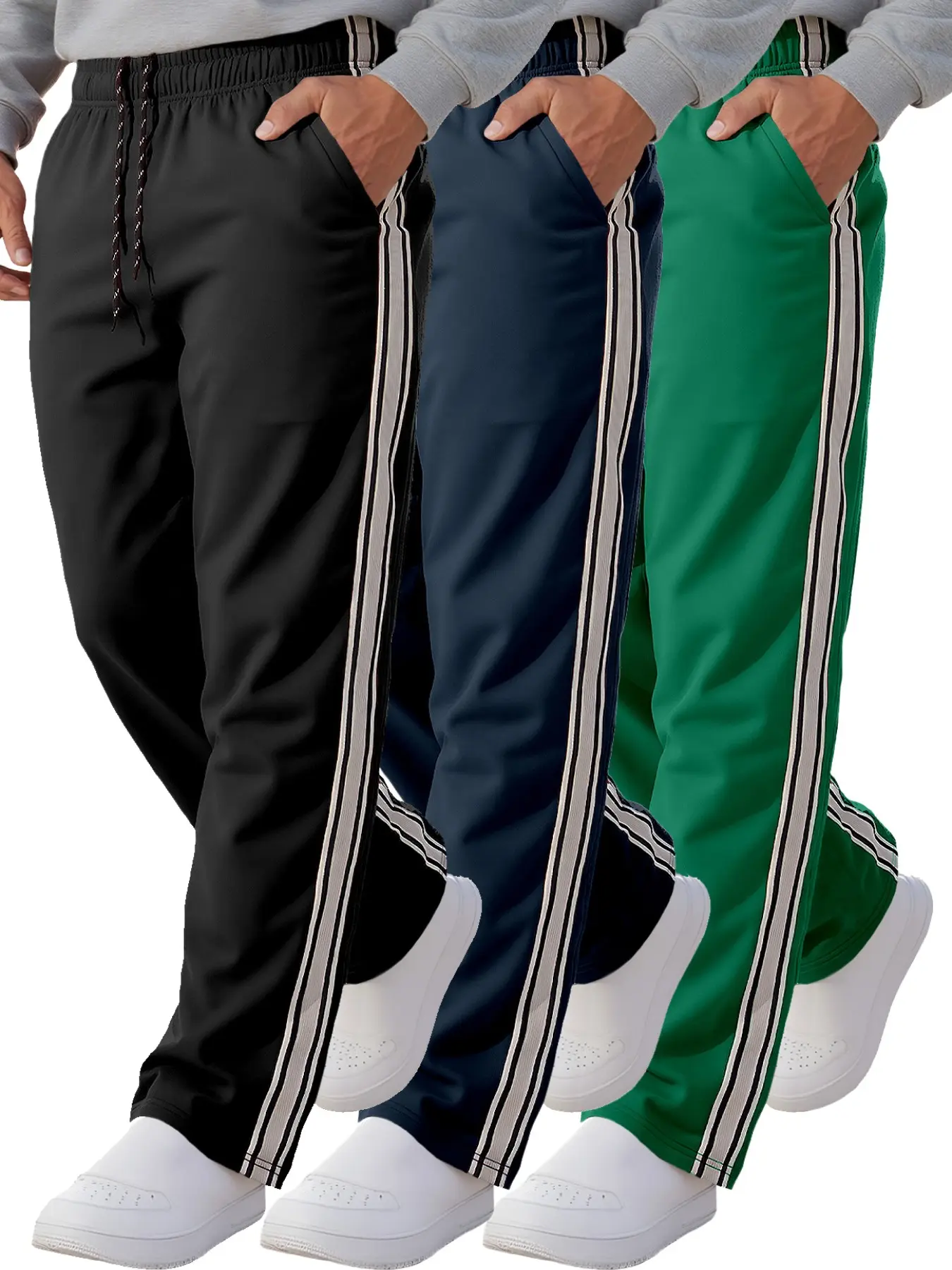 3-piece men's spring and summer striped sports casual fitness trousers, casual athletic pants, athleisure track pants, breathable and comfortable, suitable for daily wear, a must-have in the's wardrobe.