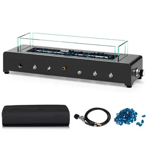 COSTWAY - Portable Mini Fireplace with Wind Guard and Stainless Steel Burner