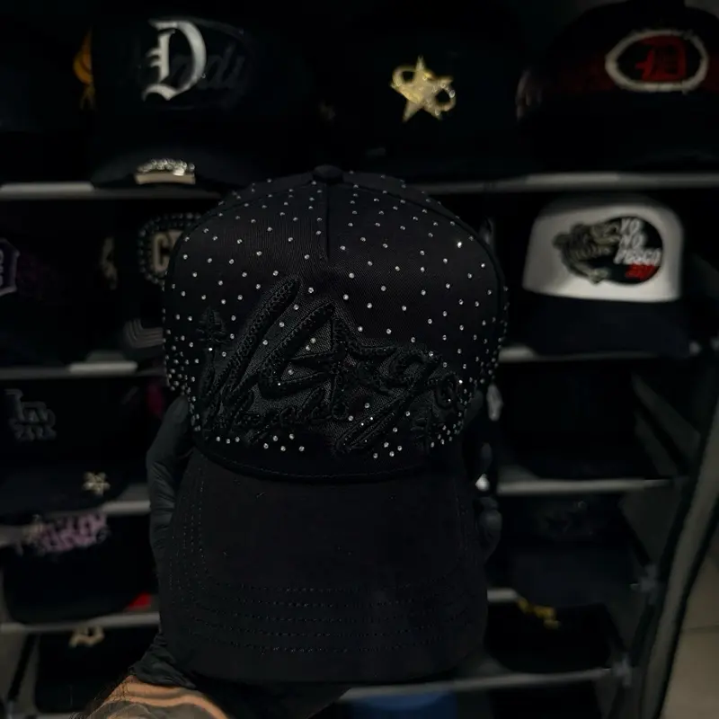 Unisex El Mago Forever Magic Black Polka Dot Embroidered Cap with Rhinestone Details for Stylish Outfits