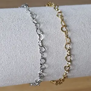 Simple and Dainty Heart Chain Bracelets in Silver and Gold