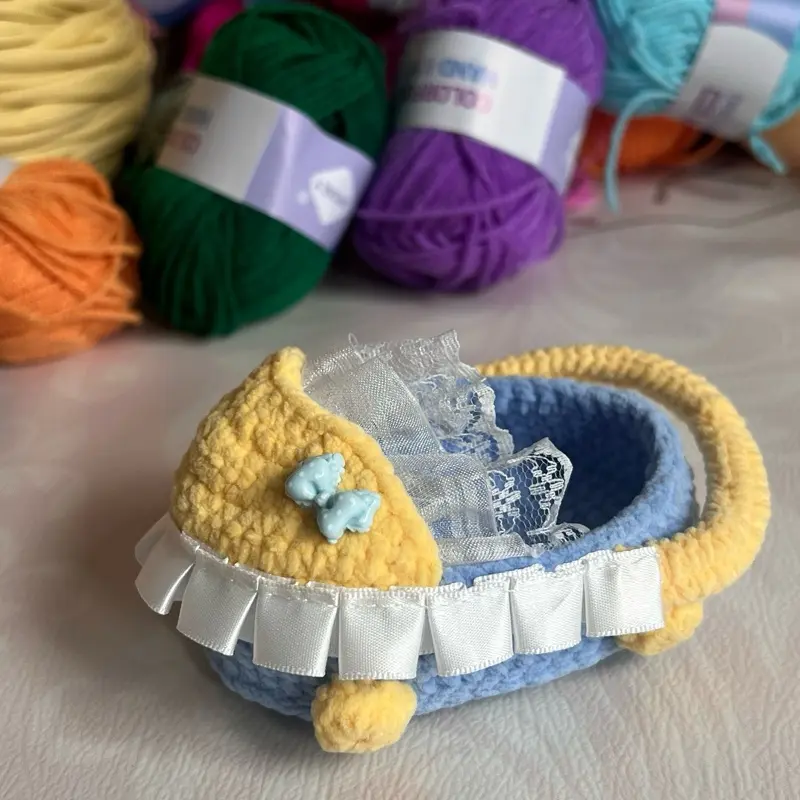 Crochet Toy Cart - Yellow & Blue - Handcrafted Cute Amigurumi