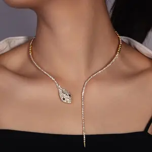 Snake-Shaped Twisted Rhinestone Choker Necklace – Sparkling Copper Steel Jewelry for Women, Versatile for Party and Casual Wear, Year-Round Elegant Accessory