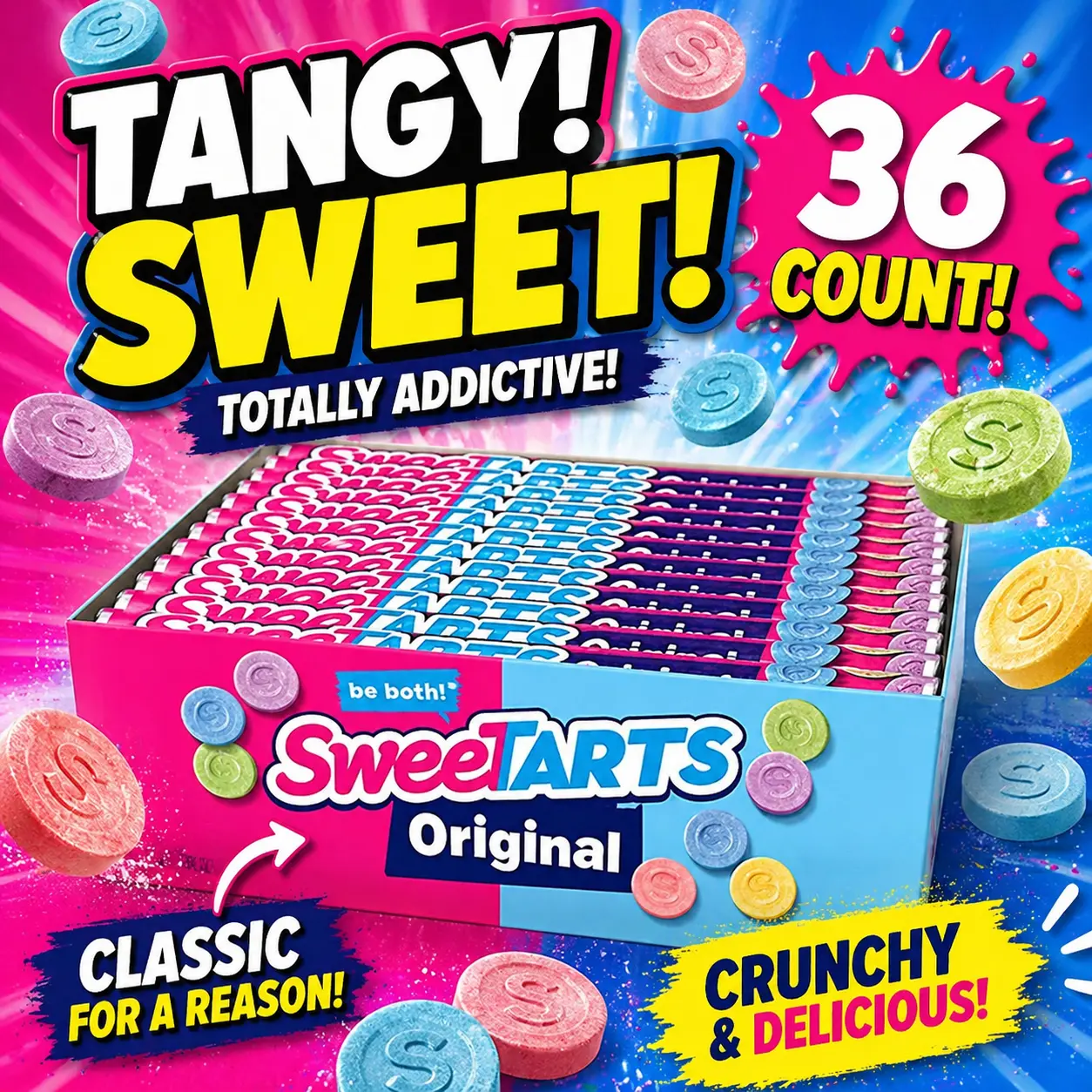 SweeTARTS Original Candy Rolls 36 Count  Sweet & Tart Candy Tablets | Bulk Candy Pack for Parties, Gifts & Everyday Treats