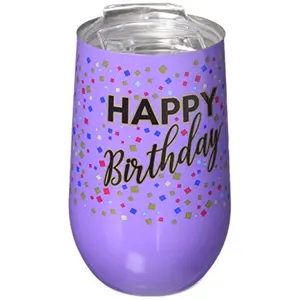 Purple Happy Birthday Stainless Steel Double Wall Insulated Wine Tumbler 16 ounce