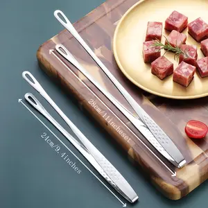 Stainless Steel Korean-Style BBQ Tongs Set [2-Piece Pack: 11-inch & 9.4-inch] — Heavy-Duty & Durable; Rust-Proof & Corrosion-Resistant; Ergonomically Designed Handles. Ideal for handling a wide variety of foods, including steaks, salads, and more.