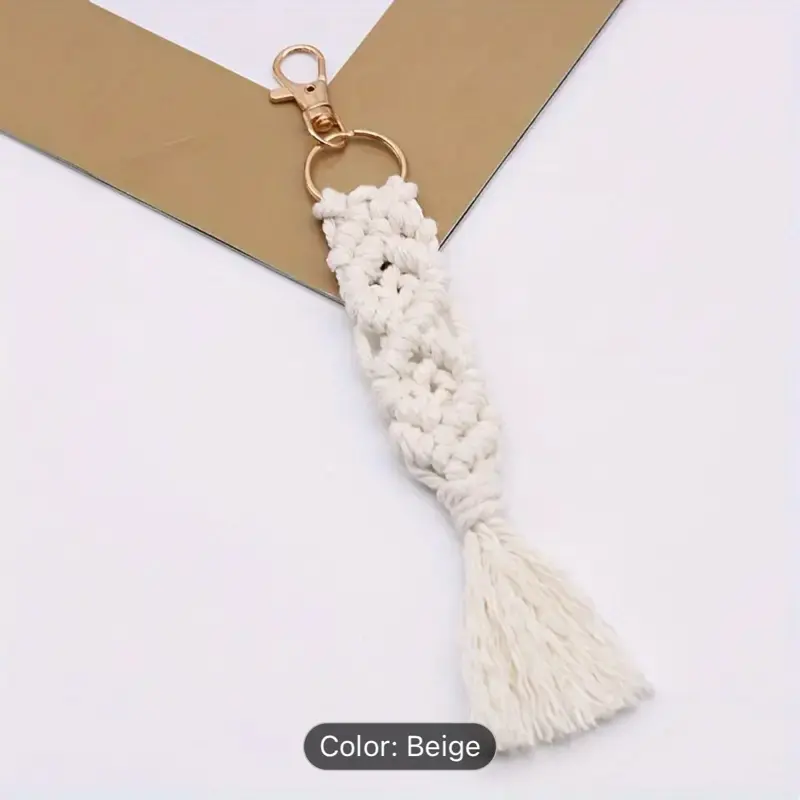 Macrame Lanyard Keychain with Tassels - Boho Bag Charms, Cute Handcrafted Accessories for Car Key Purse and Phone Wallet
