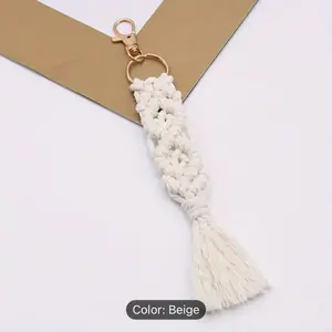 Macrame Lanyard Keychain with Tassels - Boho Bag Charms, Cute Handcrafted Accessories for Car Key Purse and Phone Wallet