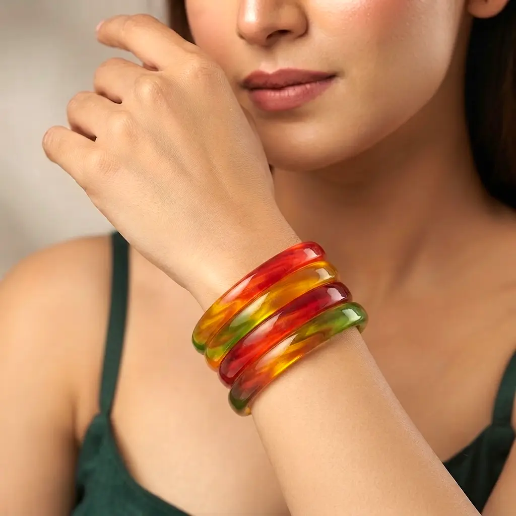Om Sawan rainbow glass bangles