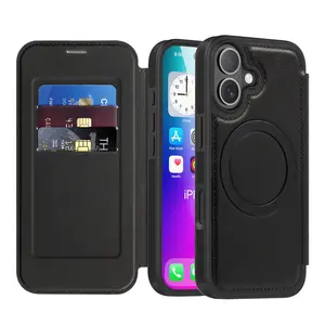 Compatible with iPhone Air 17 Pro Max 17 Pro 17 16 Pro Max 15 14 13 12 11 Case Accessories 2025 Flip Cover PU Leather RFID Blocking Card Holder Wallet 【Compatible with Magsafe】 Magnetic Phone Cover for iPhone 11-17 Series, (Orange)