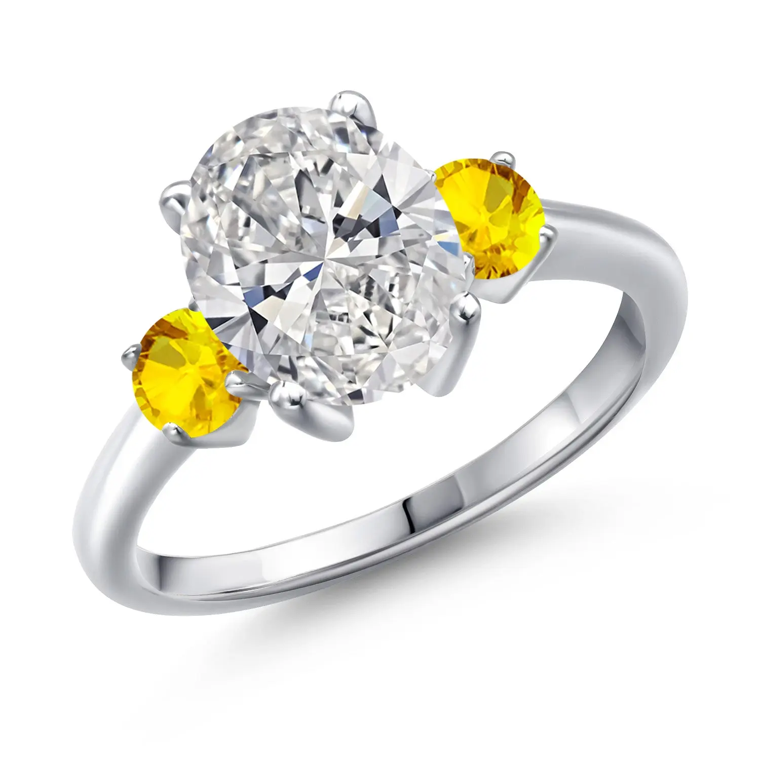 2.72 cttw IGI Certified Lab Grown Diamond and Yellow Sapphire 3-Stone Engagement Ring For Women | 925 Sterling Silver | Center 2.00 Ct Diamond | E-F Color | VS1-VS2 Clarity
