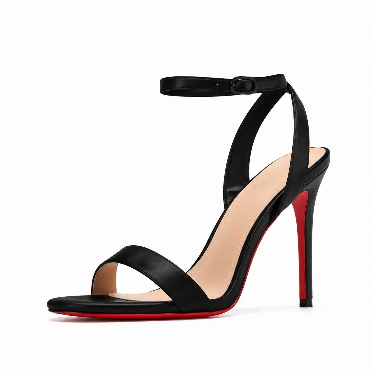 Custom Made Women's Black Red Sole Satin High Heel Sandals Open Toe Stiletto Ankle Buckle Heels Comfortable Dress Shoes for Cocktail Party Bridesmaid and Night Out women fashion