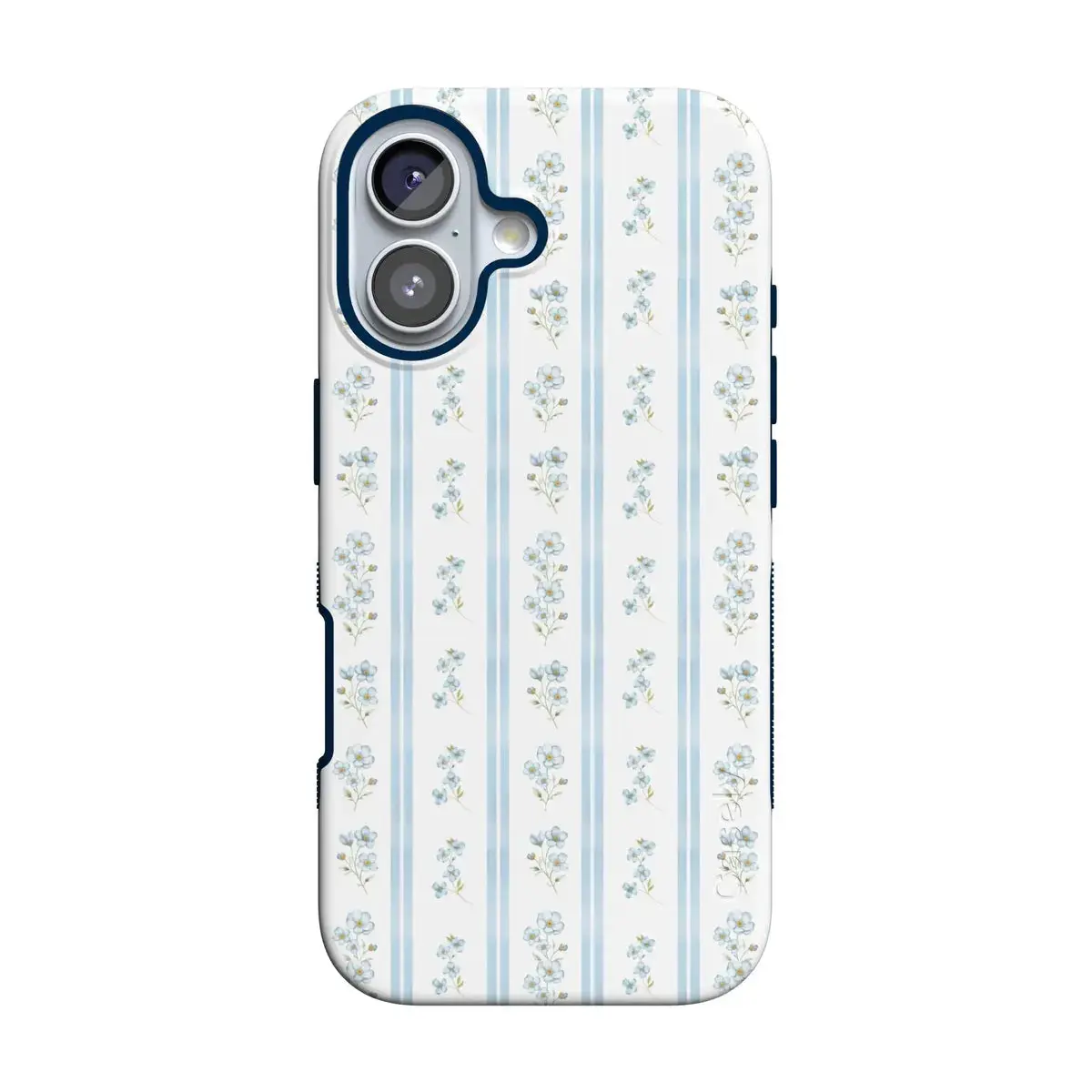 Casely iPhone 16 Case | Cottage Stripe | Blue Floral | Bold Protective Design | Compatible with MagSafe