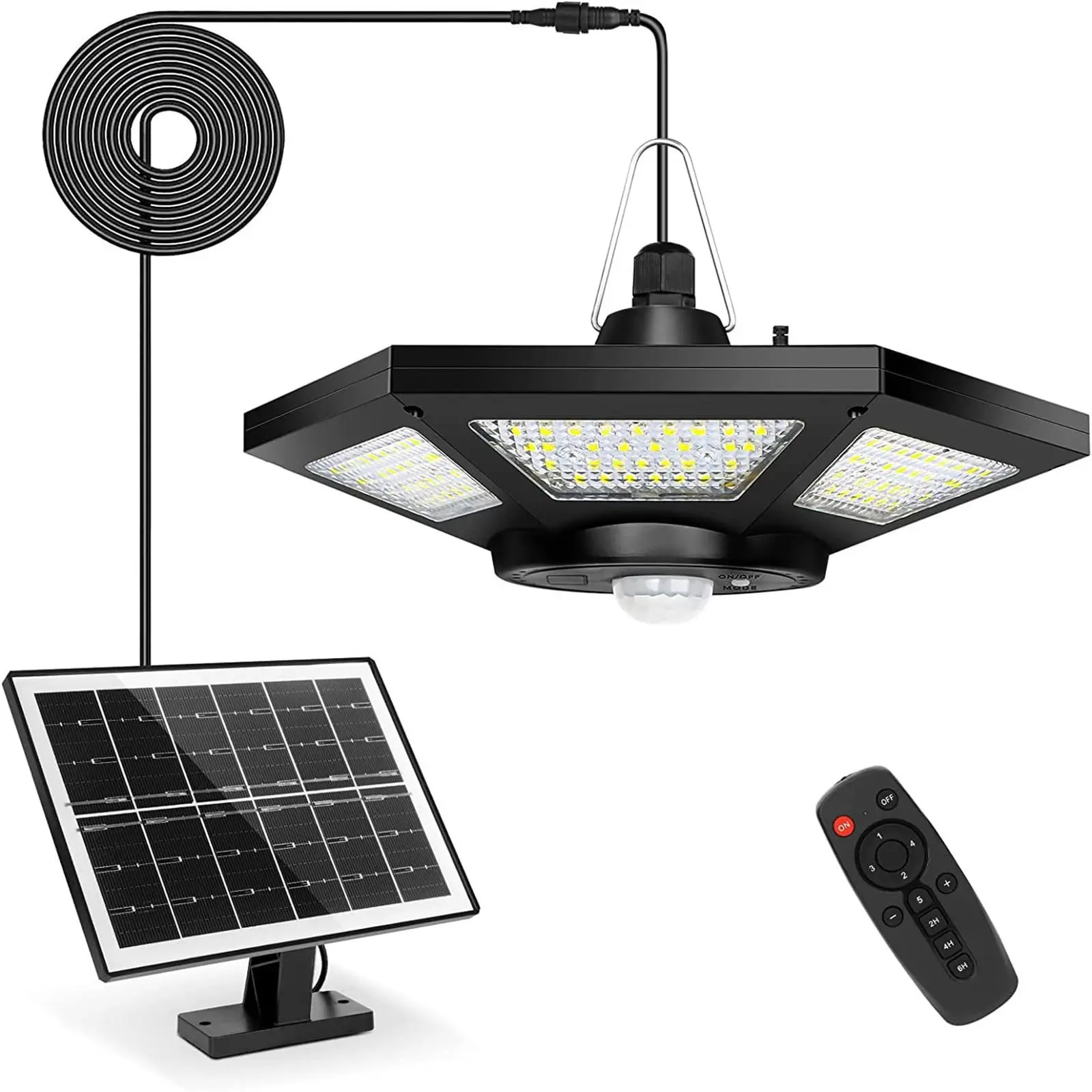 Solar Shed Light Indoor Outdoor Solar Pendant Light Hanging Lights, Outdoor Led Lighting, Solar Illuminated, 3 Modes, 180 LED Solar Leds, Motion Sensor, Remote Control, for Garage, Barn, Workshop