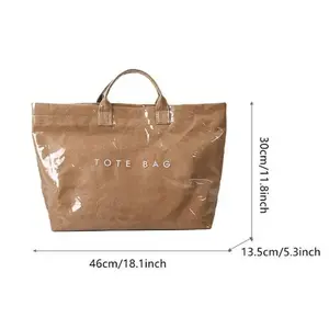 Women's Vintage Letter Print Tote Bag, Waterproof Large Capacity Handbag, Sturdy Durable Everyday Bag for Work Commute Shopping Travel
