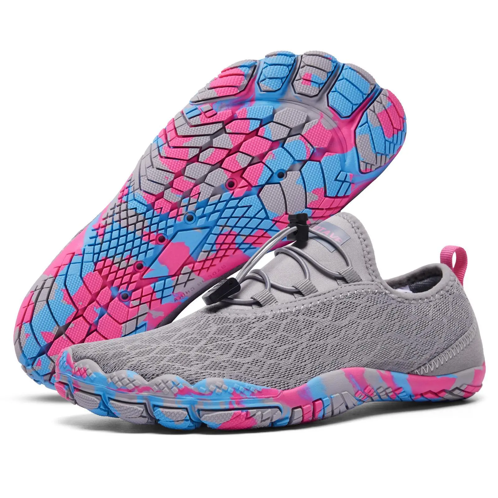 HIITAVE Women's 5 Wide-Toe Lightweight Breathable Quick-Dry Water Shoes - Slip-On, Lace-Up Water Footwear for Beach Volleyball, Aerobics - Summertime Pool Walking Yoga