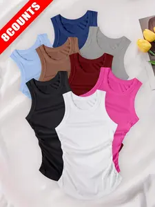 Women's Sporty Vest Fashion Casual Breathable Quick-Dry Side Straps Elastic Ribbed Vest Suitable for Summer Daily Innerwear