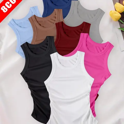 Women's Solid Color Ribbed Sports Tank Top, Breathable Quick Drying Sleeveless Top for Daily Wear, Ladies Sportswear for Indoor & Outdoor Wear, Sleeveless Gym Top, Sleeveless Sports Vest, Activewear Tank Top, Sleeveless Gym Clothing, Activewear Clothes