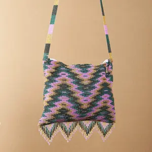 Daydreamer - Geometric Beaded Purse with Pink, Gold & Teal - Handmade by Mexican Artisans - Mother Sierra