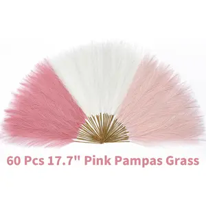 60 Pcs Pampas Grass, 17.7" Pink Pampas Grass Decor, Faux Pampas Grass Home Decoration Wall Decor Vase Filler for Wedding Centerpieces Party Decorations