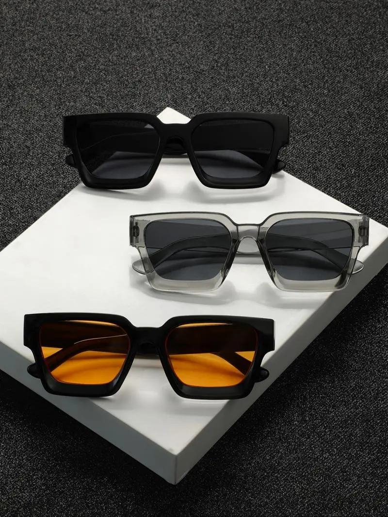 Men's Sunglasses 3-Pack Rectangle Tinted Lens UV400 Protection, Lightweight Comfortable Street Style Eyewear for Male Outfits Easy Upgrade, Trendy Fashion Shades for Driving, Outdoor Use