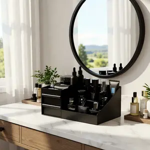 All-in-One Men's Grooming Organizer with Drawers - Compact Bathroom Vanity Storage for Cologne, Skincare Supplies - Space Saving Gift for Him