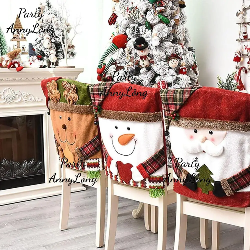 Christmas Themed Chair Cover, 1 Count Cute Snowman/Elk Design Chair Slipcover, Festive Decoration for Home Living Room Bedroom Dining Room
