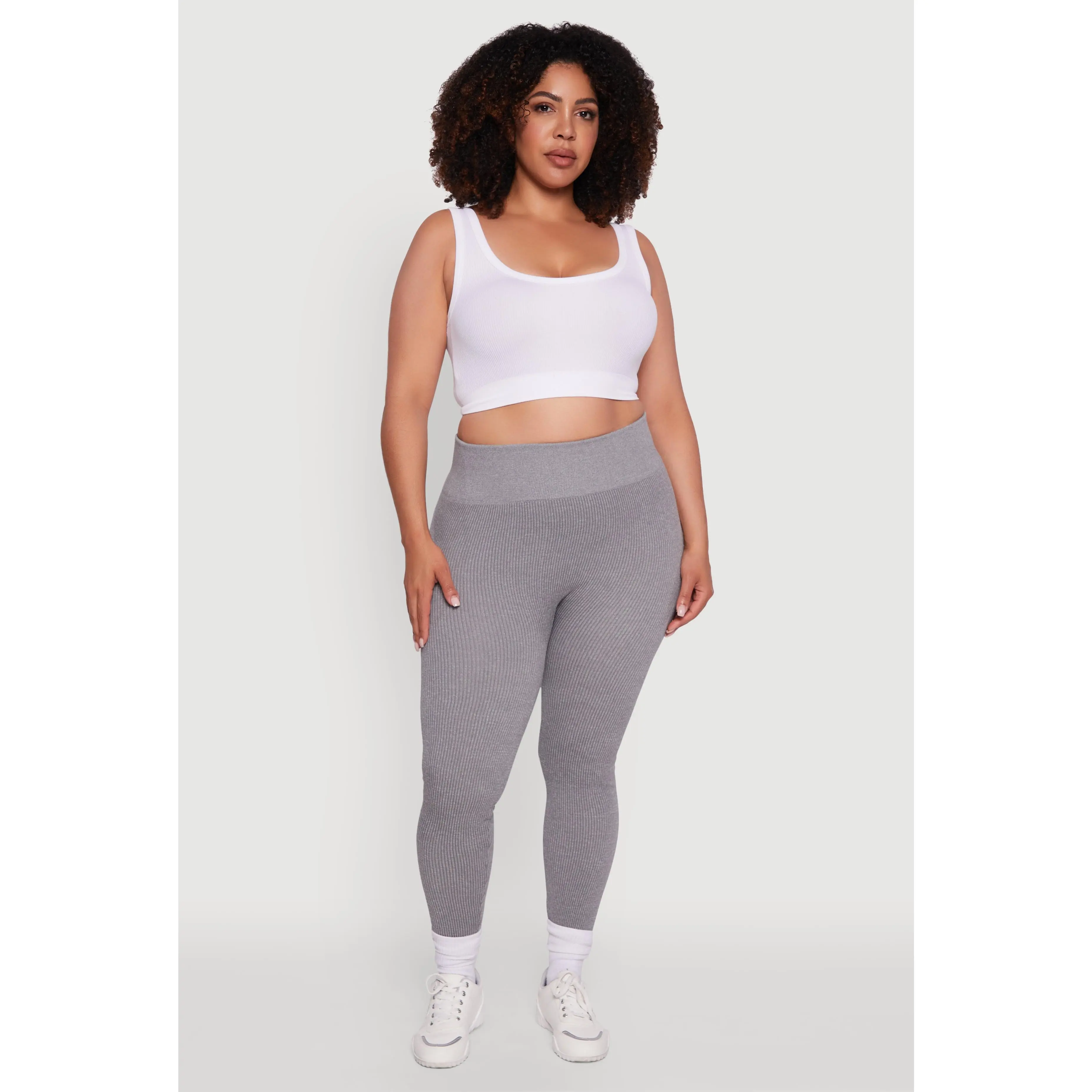 Plus Size High Waisted Ribbed Knit Fleece Lined Leggings