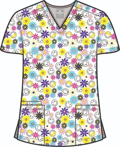 Medichic Kendall Sunshine Smiles Printed V-Neck Scrub Top