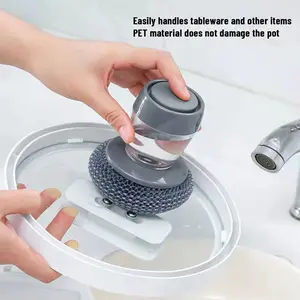 Automatic Liquid Filling Palm Kitchen Brush with Comfortable Handle - Removable & Washable for Bowl, Sink Cleaning - Home Care Squeegee Supplies