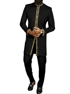 Men's Ethnic Pattern Embroidery Zipper Stand Collar Top & Pants Set, Traditional Long Sleeve Split Hem Top & Pants Set, Two-piece Outfits for Men 80s Fashion, Men's 2 Piece Set, Going Out Outfits, Traditional Long Sleeve, Clothes,