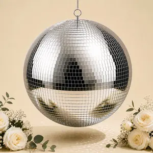Large Silver Foam Disco Mirror Ball With Hanging Swivel Ring, Holiday Party Decor 24"
