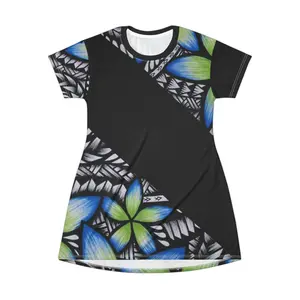 All Over Print T-Shirt Dress - Fiji Print - Polynesian Samoan Hawaiian Tongan Tribal Print