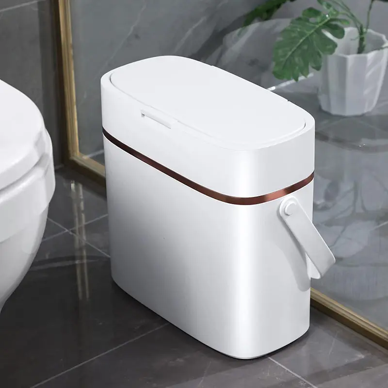 3.6 Gal Narrow ABS Plastic Durable Portable Trash Can with Lid, Convenient Handle, Compact Modern Design, Indoor Trashcan for Bedroom, RV (Father's Day Gift)