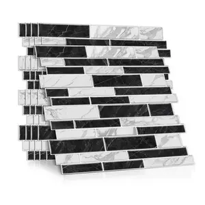 Black and White Marble Pattern Peel and Stick TileStickers for Bathroom Kitchen Water Splash Resistant Waterproof Oil Proof No Tools Needed No Adhesive Residue DIY Home Makeover  #Kitchen Makeover #Peel And Stick