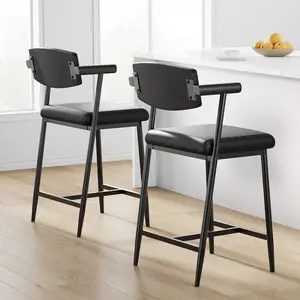 Modern Counter Height Bar Stools with Armrests and Backrest.Upholstered in Premium Faux Leather with Sturdy Metal Frame and Built in Footrest.Ideal for Kitchen Island Dining Room and Home Bar Comfortable Stylish Seating