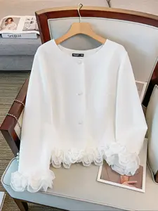 Ruffle Short Cardigan, French Sweet Style, Elegant Buttons, Layered Ruffle Design, Fitted, Perfect for Daily, Dates, Commuting