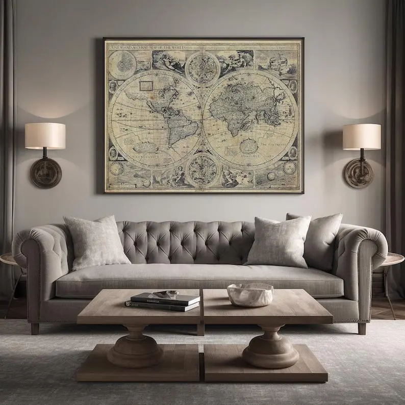 World Map Historic Old World Map 1626 Old Antique BOHO map Decor Style World Map Fine Art Print Large Old world Wall map home Poster