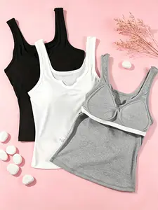 3-Pack Strapless Tank Tops for Women, One-Piece Bra with Pads, Wearable Lingerie, Slim Fit, Plain Design, Basic, All-Seasons
