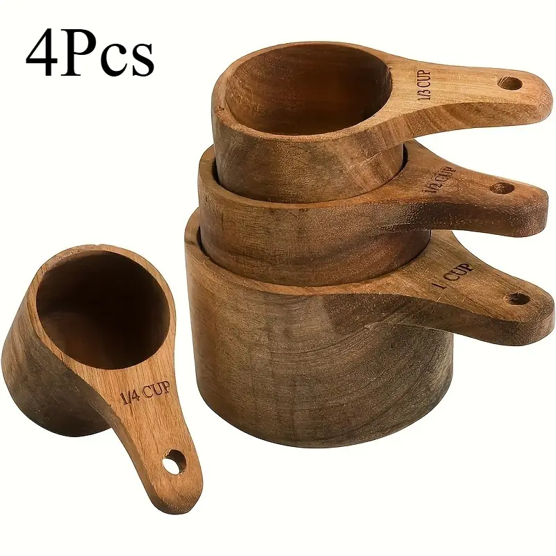 4-Piece Wooden Measuring Spoon Utensil Set - Graduated Metric Measures, Precise Kitchen Tools with Handles, Stackable Space-Saving Design, Ideal for Baking, Christmas Housewarming Gift
