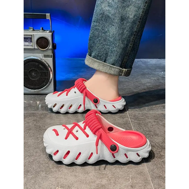 Men's Lace-Up Clog Shoes, Lightweight EVA Foam with a Non-Slip Thick Sole, Breathable for Beach and Outdoor Wear, Shoe