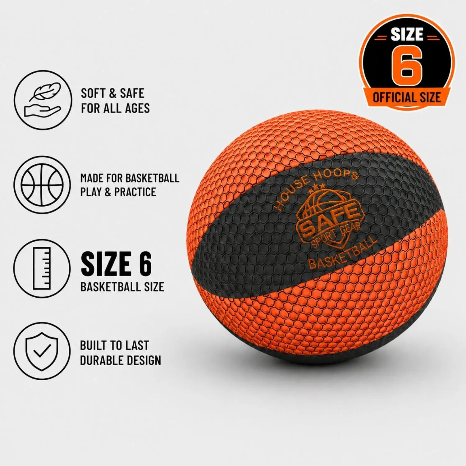 HouseHoops Basketball - Size 6 - Soft Indoor Basketball with Realistic Feel and Bounce Home Workout Equipment basketball